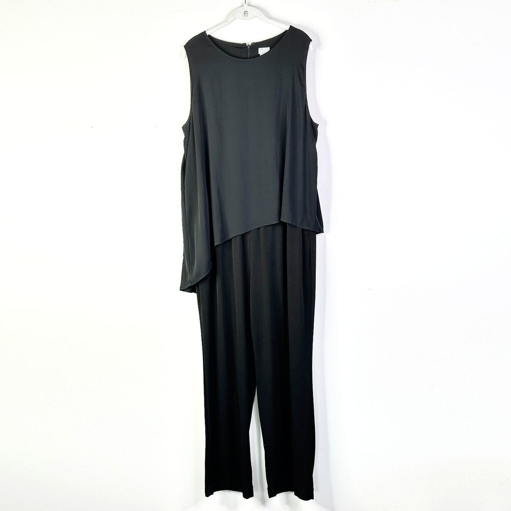 Chico's Jumpsuit Women XL 3 Black Asymmetrical Popover Overlay Sleeveless Layer
